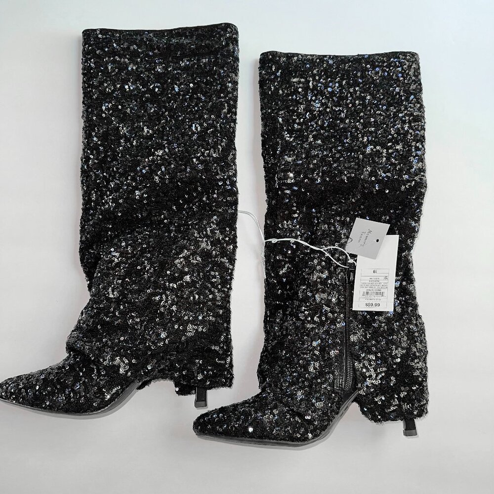 WOMENS 6.5 BLACK SEQUIN COVERED BOOTS | NWT